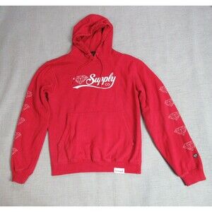 Diamond Supply Co Hoodie Sweatshirt Mens Small Red  Logo Grunge Punk Long Sleeve
